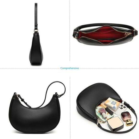 Women Black Retro Classic Clutch Shoulder Tote Hand Bag With Zipper Closure - Picture 4 of 7